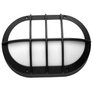 BRIGHT STAR BH090 Matt Black Oval Bulkhead With Cage Cover, 11W, E27, Die Cast Aluminium