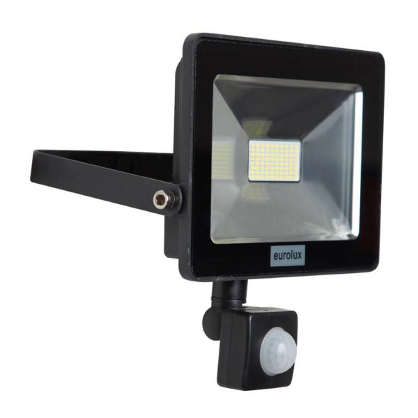 EUROLUX 20W LED Floodlight With Motion Sensor, Black