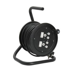 EUROLUX 30m Steel Extension Reel, 2 x 10A, Black