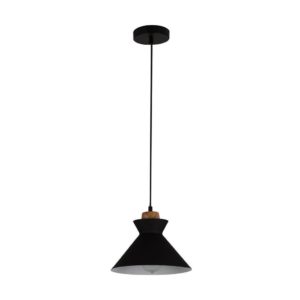 EUROLUX Charlotte P980B Pendant, 1 Light, Black & Wood