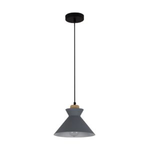 EUROLUX Charlotte P980GY Pendant, 1 Light, Grey & Wood