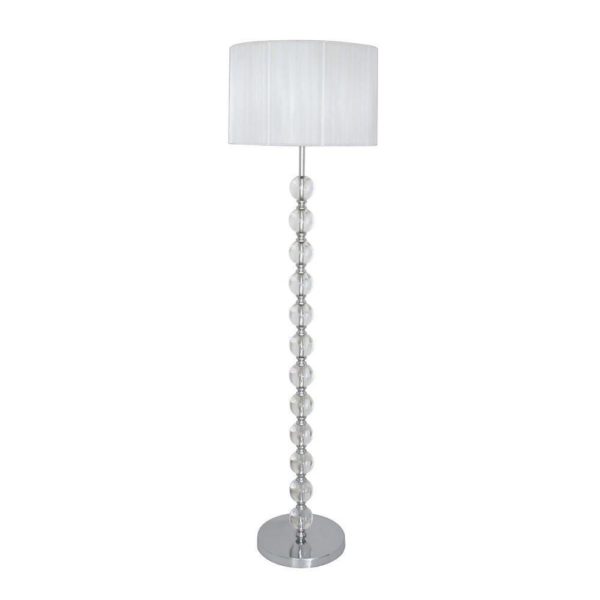 EUROLUX FL132 Floor Light, E27, 60W, Satin Chrome Clear Orb Base, Silver String Shade