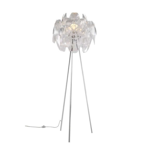 EUROLUX FL151 Peony Tripod Floor Light, E27, 60W, Chrome Base, Clear Acrylic Shade