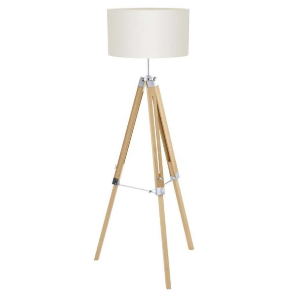 EUROLUX FL191NT Lantada Floor Light, E27, 60W, Natural Wood Base, Nut Taupe Shade