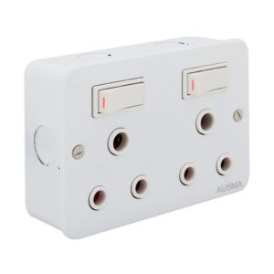 EUROLUX Stainless Steel Industrial Wall Socket, 2 x 16A, 83mm x 119mm
