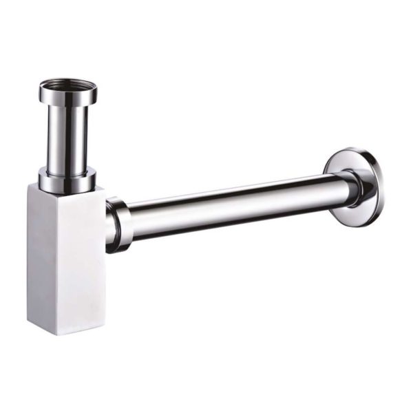 Square Bottle Trap With Outlet Pipe, Chrome Plated