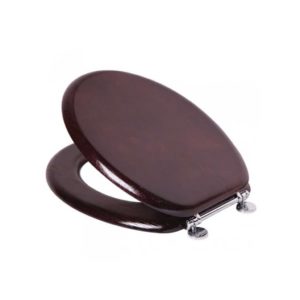 Toilet Seat with Chrome Bar Hinge, MDF, Mahogany