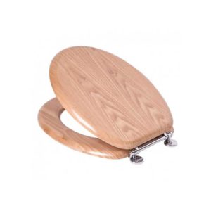 Toilet Seat with Chrome Bar Hinge, MDF, Oak