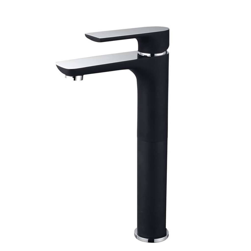 BIJIOU Geneva Basin Mixer, Long Body, DZR Brass, Charcoal Black & Chrome