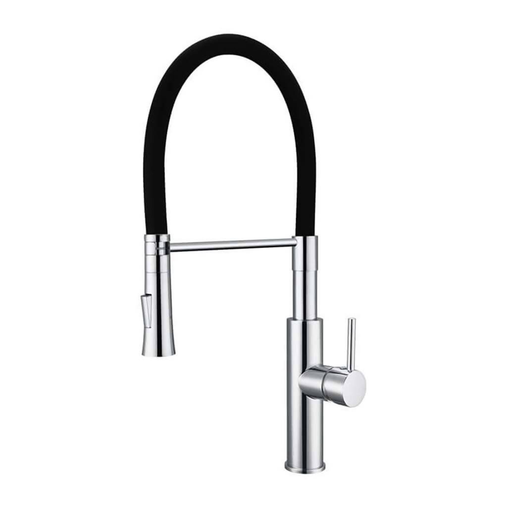 BIJIOU Vilaine Kitchen Sink Mixer with Swivel Spout & Black Silicone Hose, DZR Brass, Chrome & Black