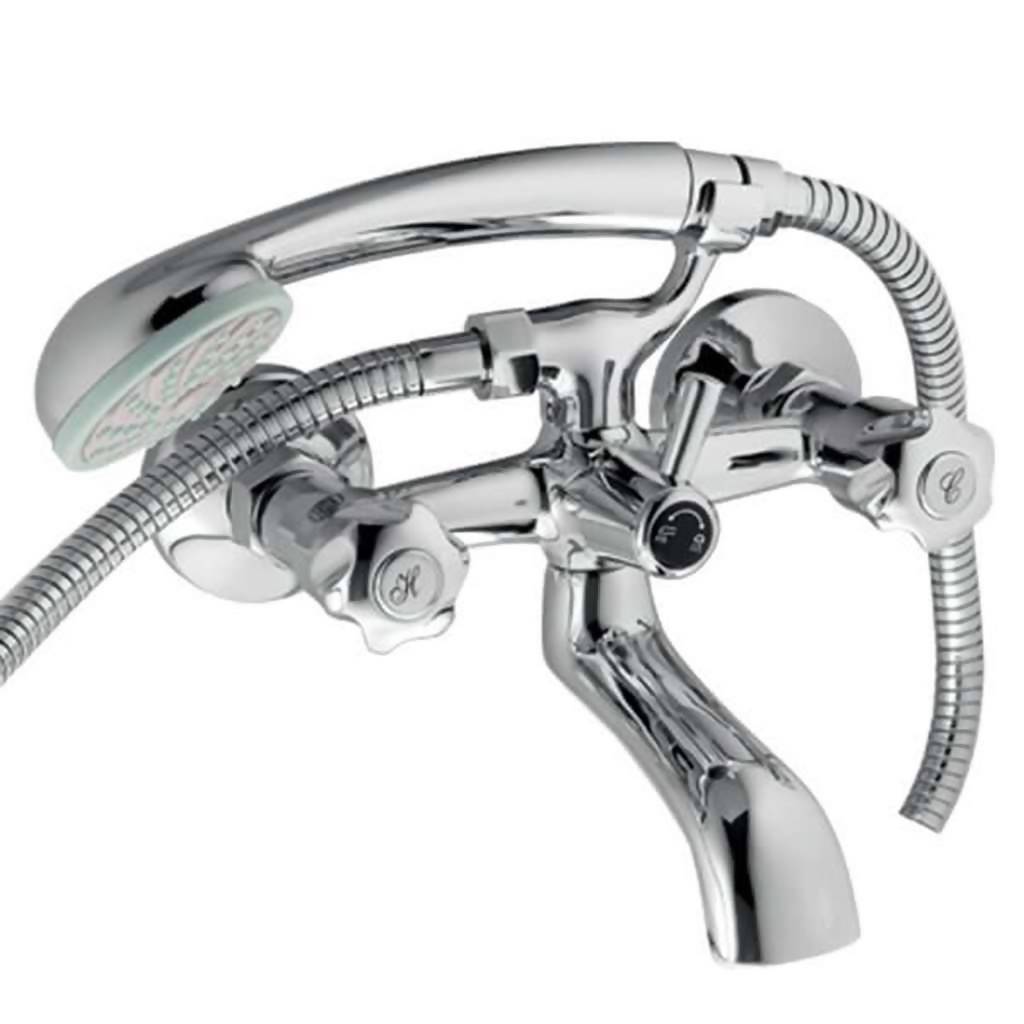 Coral Wall Mounted Bath Mixer with hand Shower, Chrome Plated DZR Brass