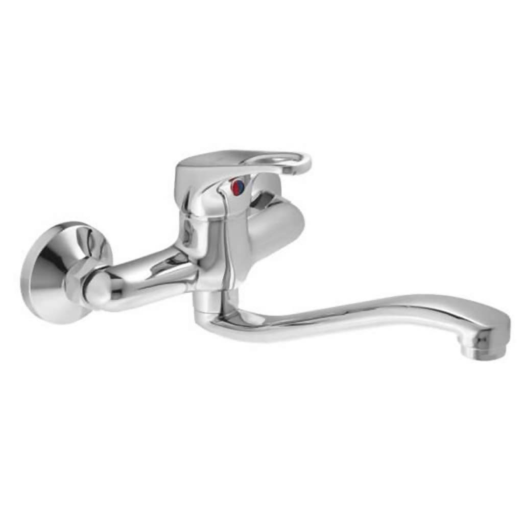 Emerald Wall Mounted Sink Mixer with Swivel Spout, Chrome Plated DZR Brass